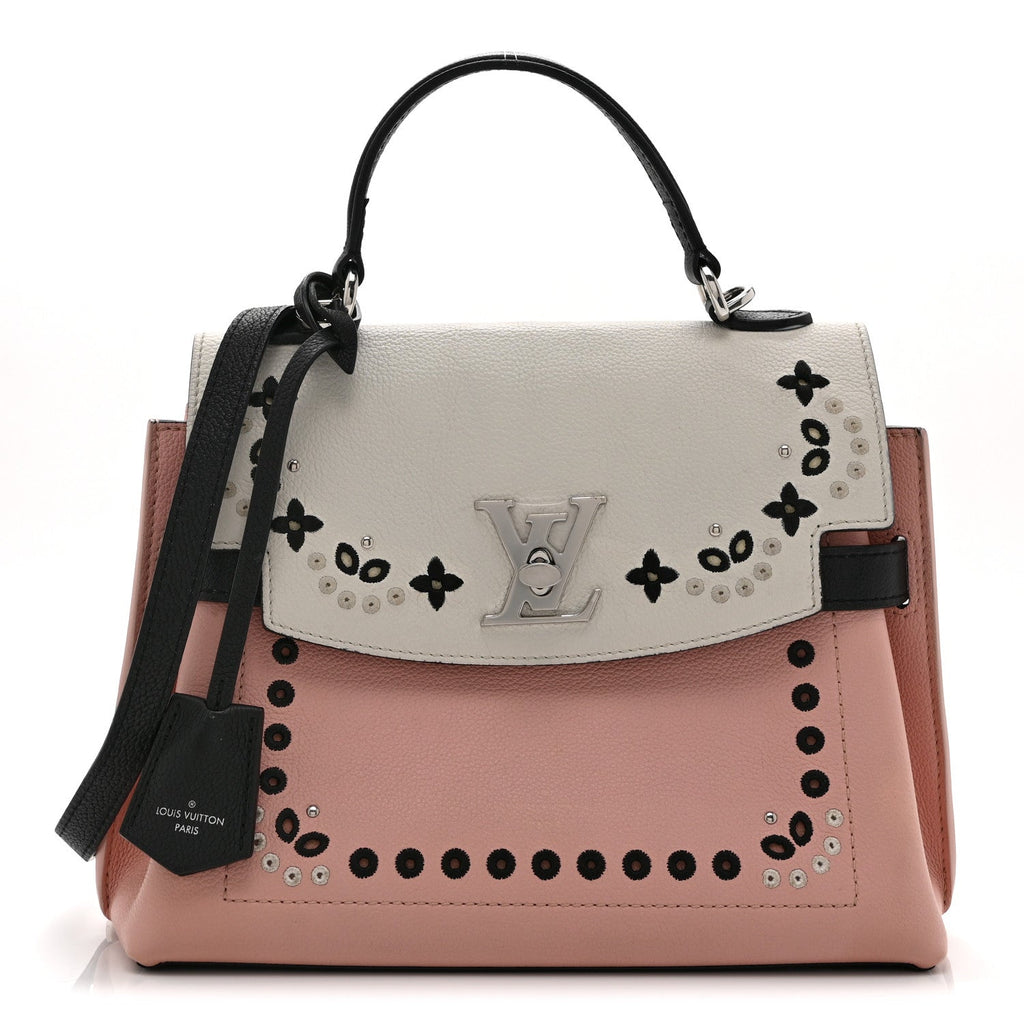 Louis Vuitton Soft Calfskin Embroidered Lockme Ever BB Rose Pink Snow White Black