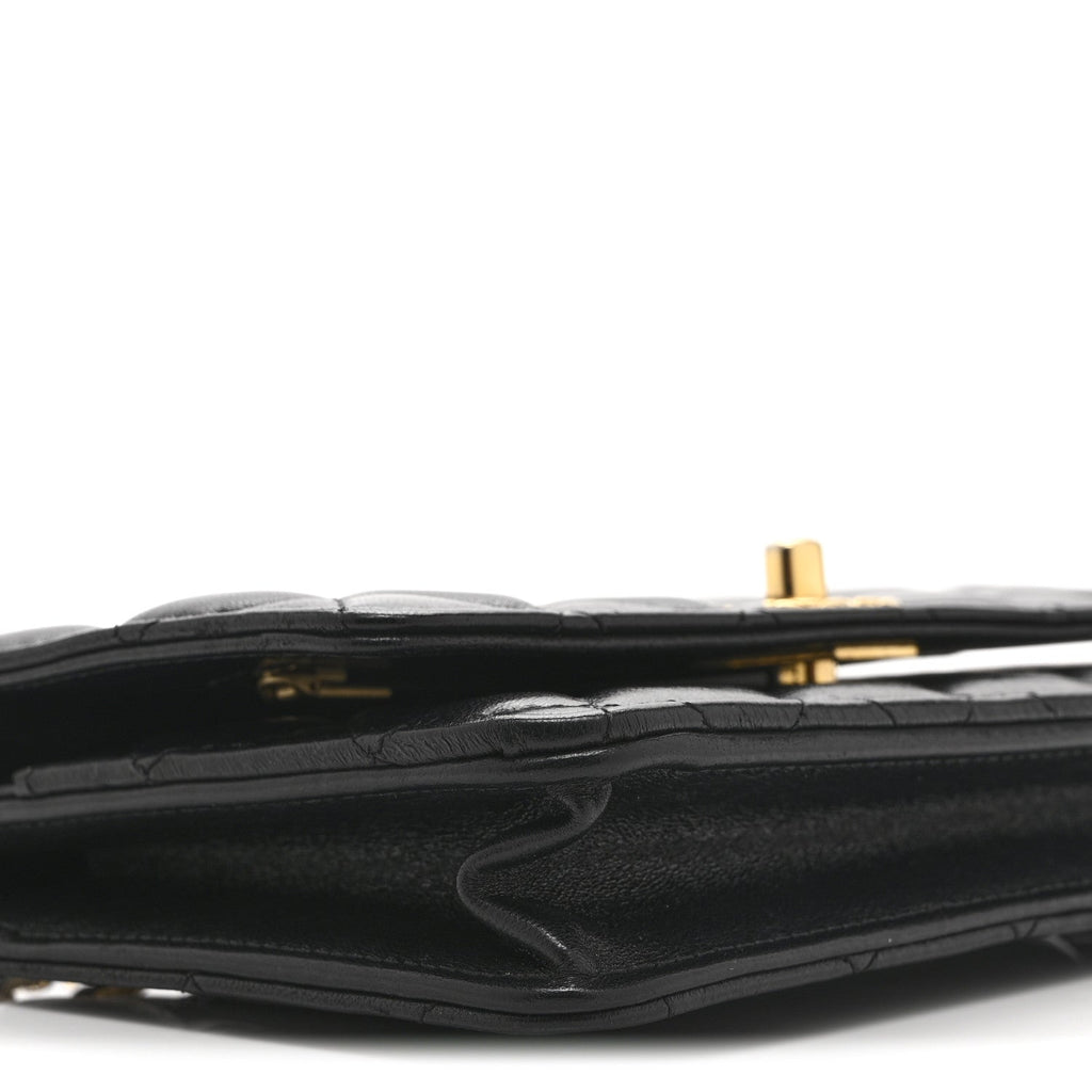 Chanel Shiny Lambskin Quilted Dynasty Wallet On Chain WOC Black
