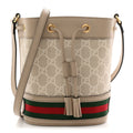 Gucci GG Supreme Monogram Textured Calfskin Web Mini Ophidia Bucket Bag Beige Ebony Mystic White Oatmeal