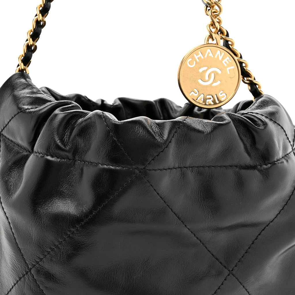 Chanel Shiny Calfskin Quilted Pearl CC Chain Mini Chanel 22 Black