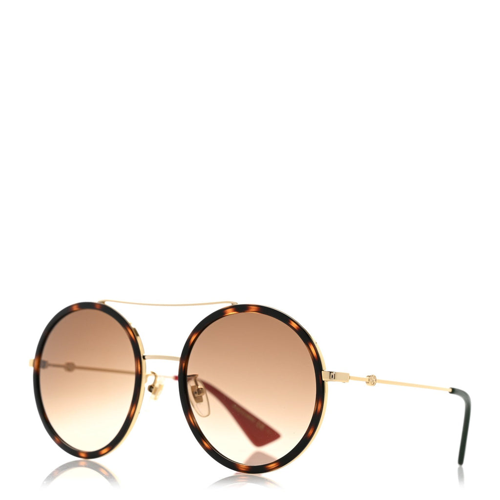 Gucci Metal Round Frame Sunglasses GG0061S Green Red Tortoise