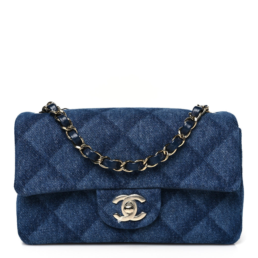 Chanel Printed Denim Quilted Mini Rectangular Flap Dark Blue