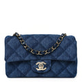 Chanel Printed Denim Quilted Mini Rectangular Flap Dark Blue