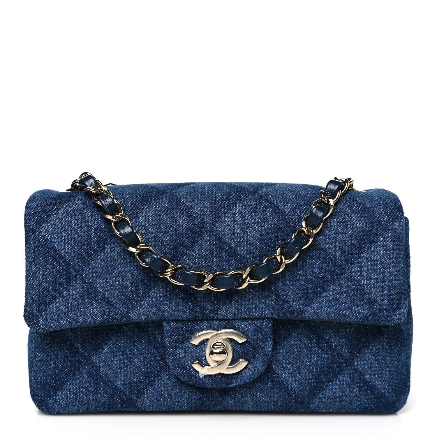 Chanel Printed Denim Quilted Mini Rectangular Flap Dark Blue