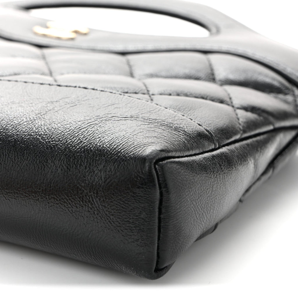 Chanel Shiny Crumpled Calfskin Quilted Nano 31 Shopping Bag Black
