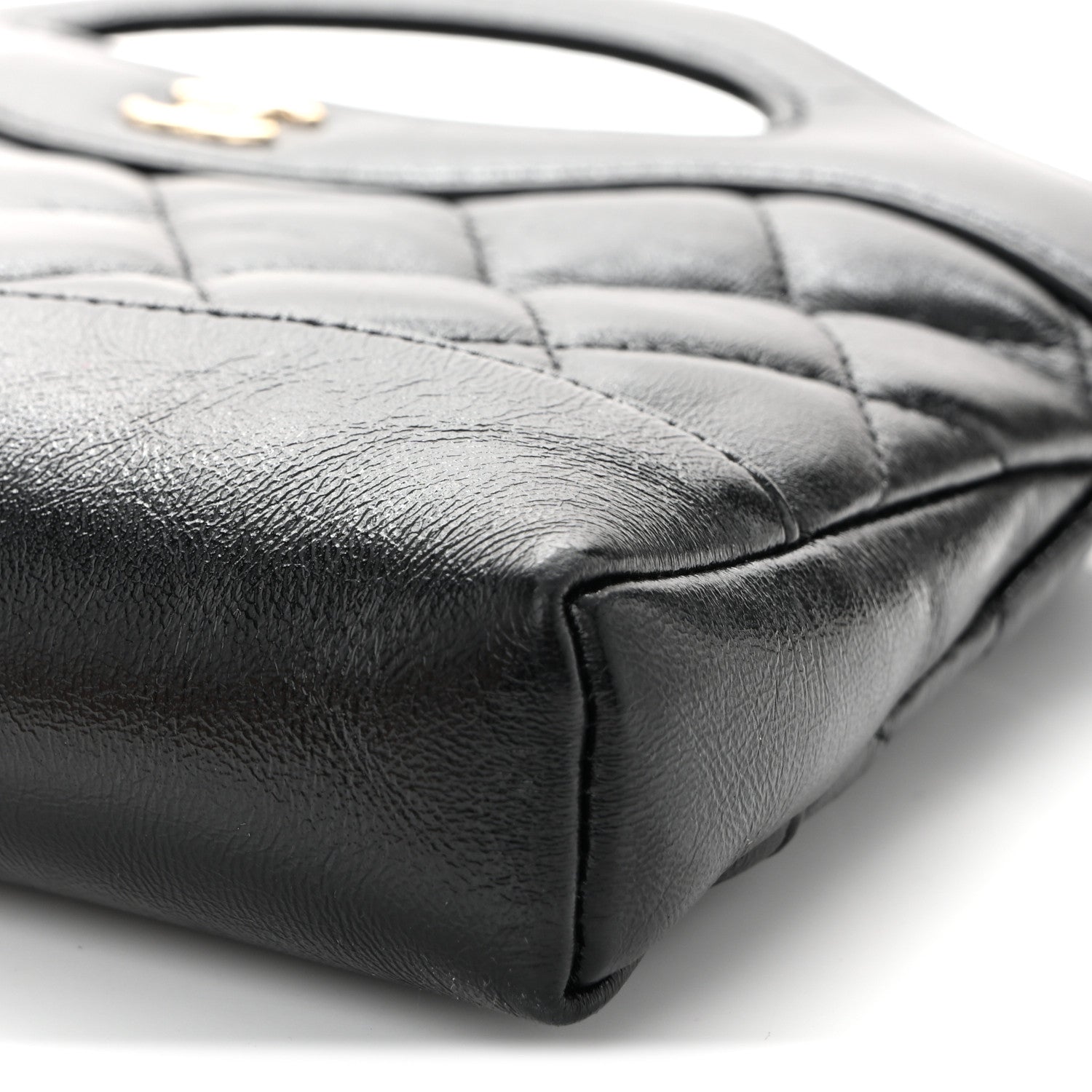 Chanel Shiny Crumpled Calfskin Quilted Nano 31 Shopping Bag Black