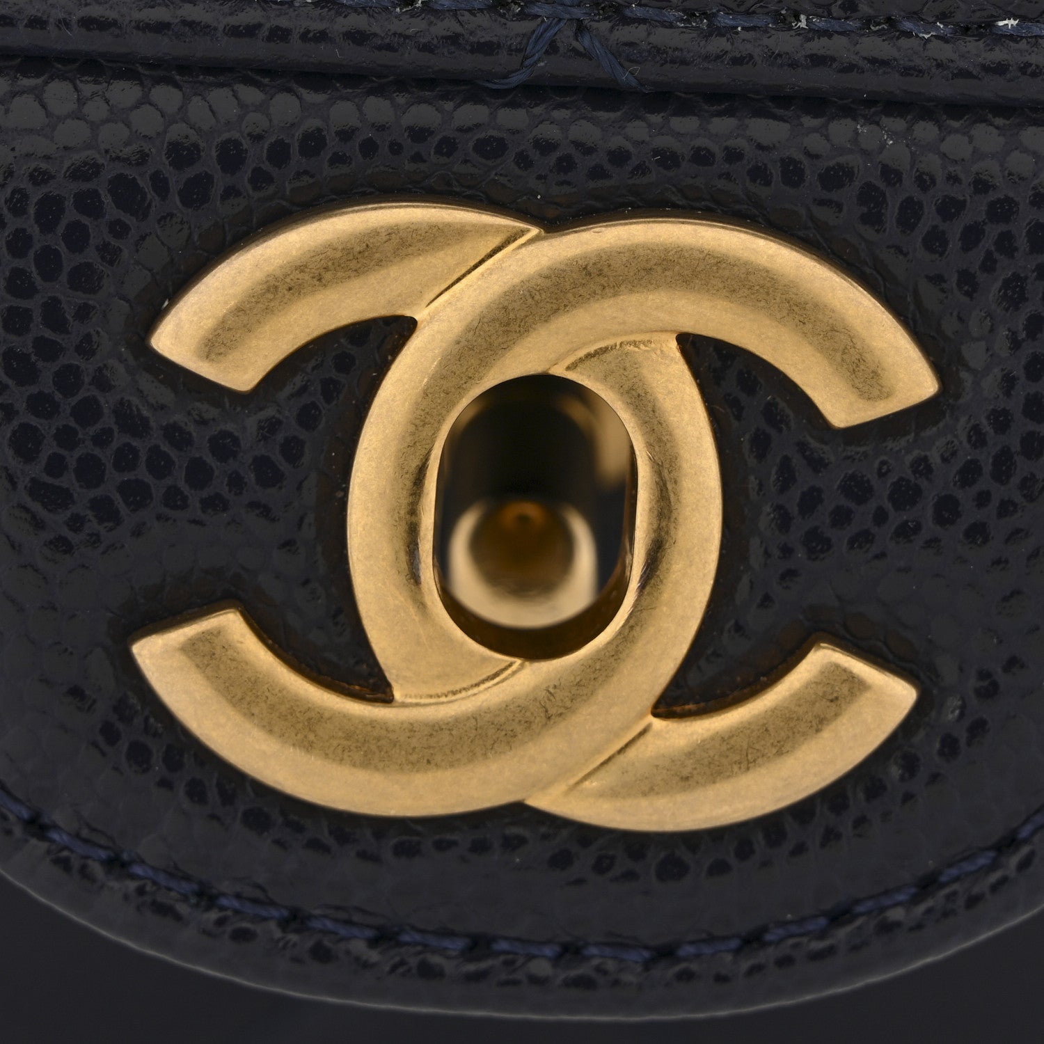 Chanel Shiny Caviar Quilted Mini Top Handle Flap Navy Blue
