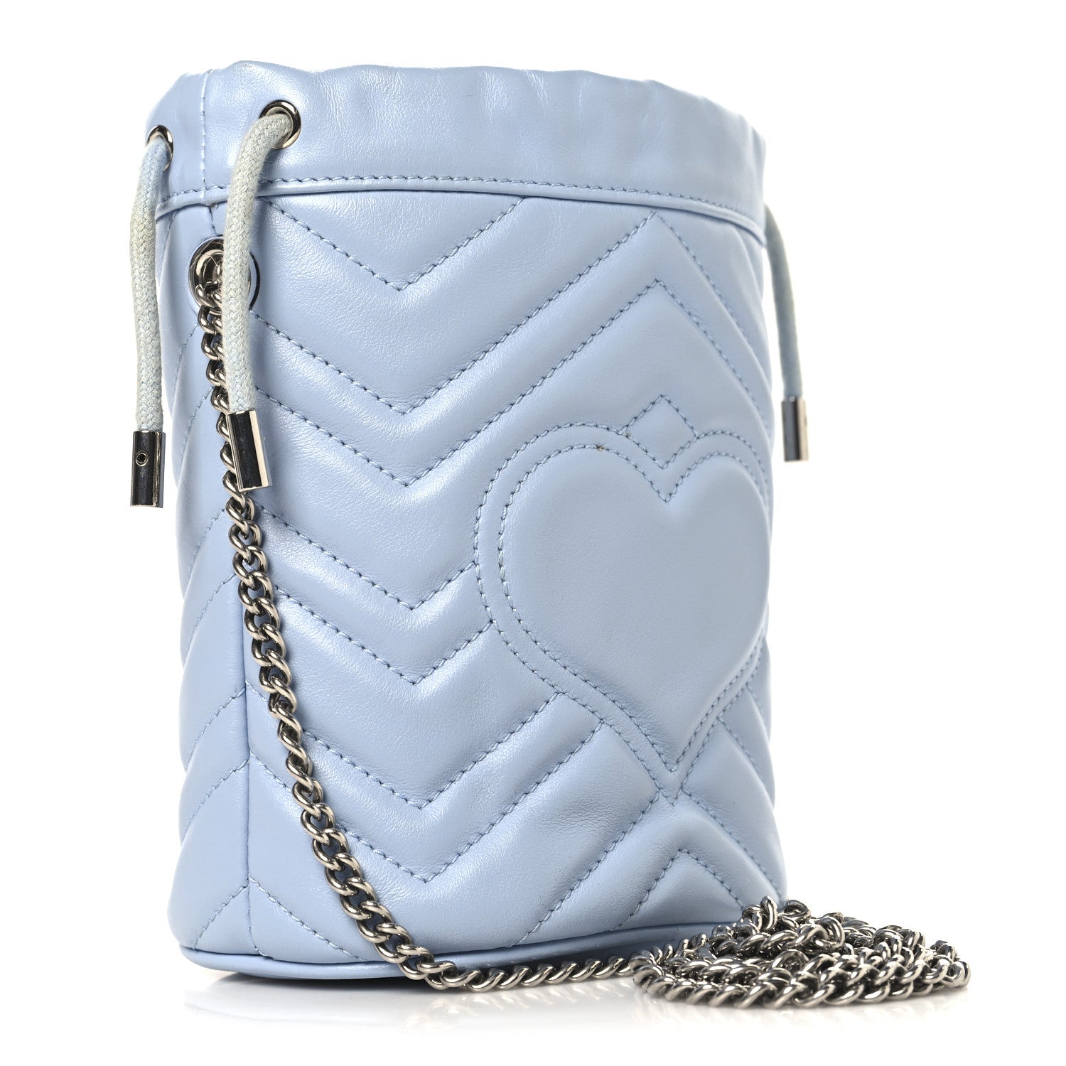 Gucci Calfskin Matelasse Mini GG Marmont 2.0 Bucket Bag Porcelain Light Blue