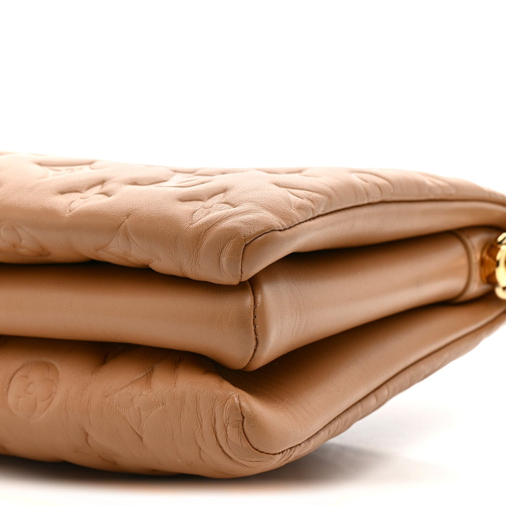 Louis Vuitton Lambskin Embossed Monogram Coussin PM Camel
