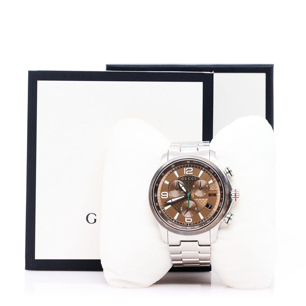 Gucci Stainless Steel 45mm G-Timeless Chronograph Quartz Watch Brown