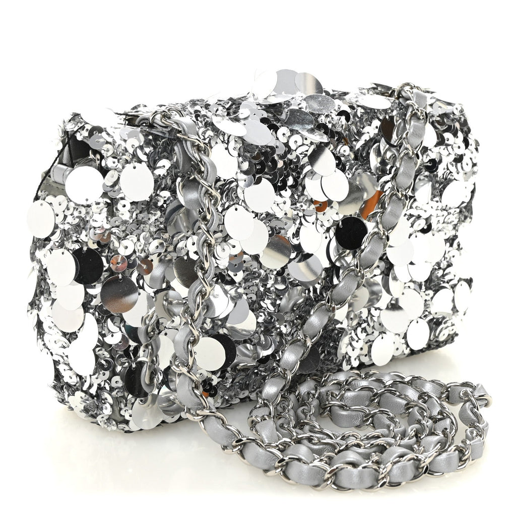 Chanel Sequin Mini Rectangular Flap Silver