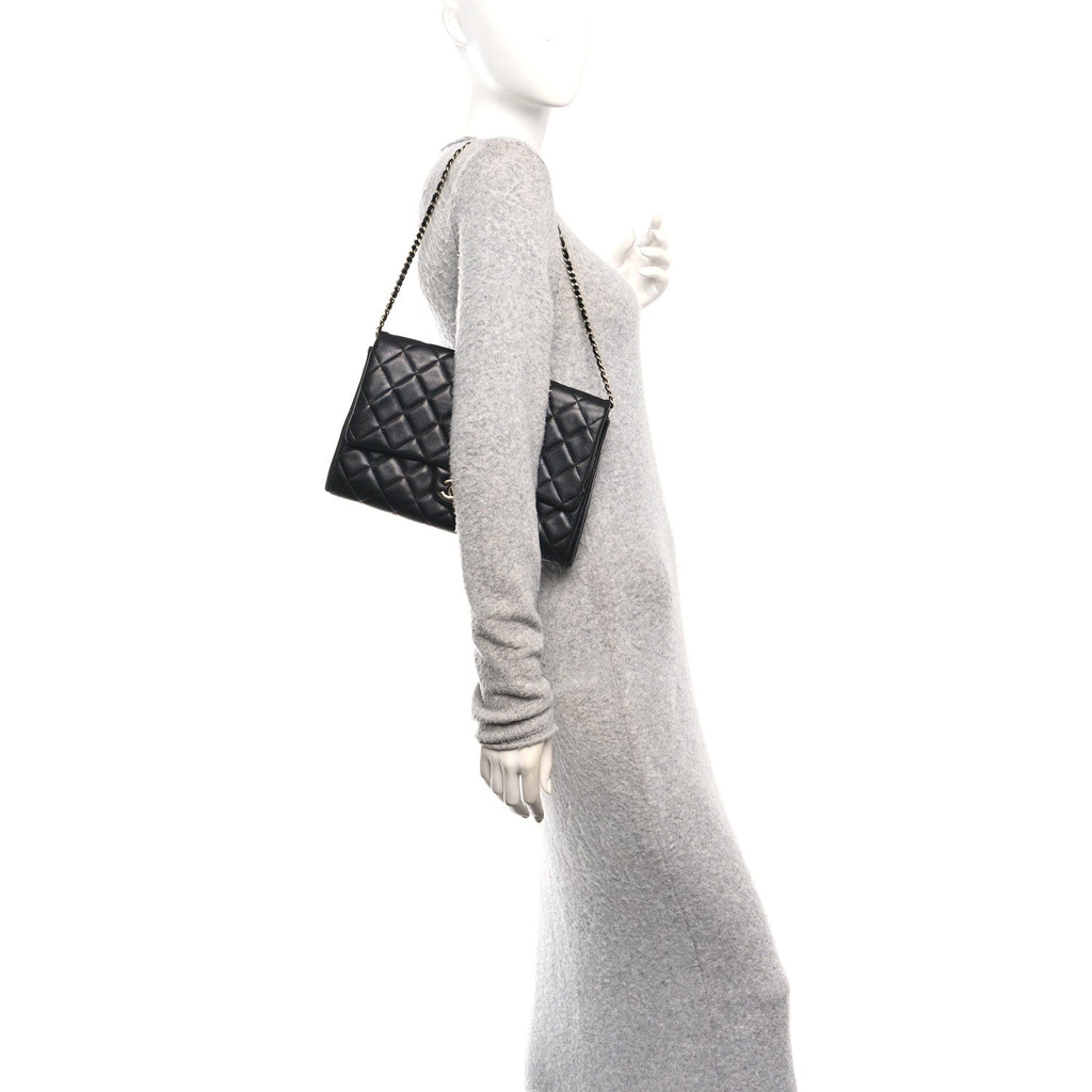 Chanel Lambskin Quilted Clutch With Chain Flap Black
