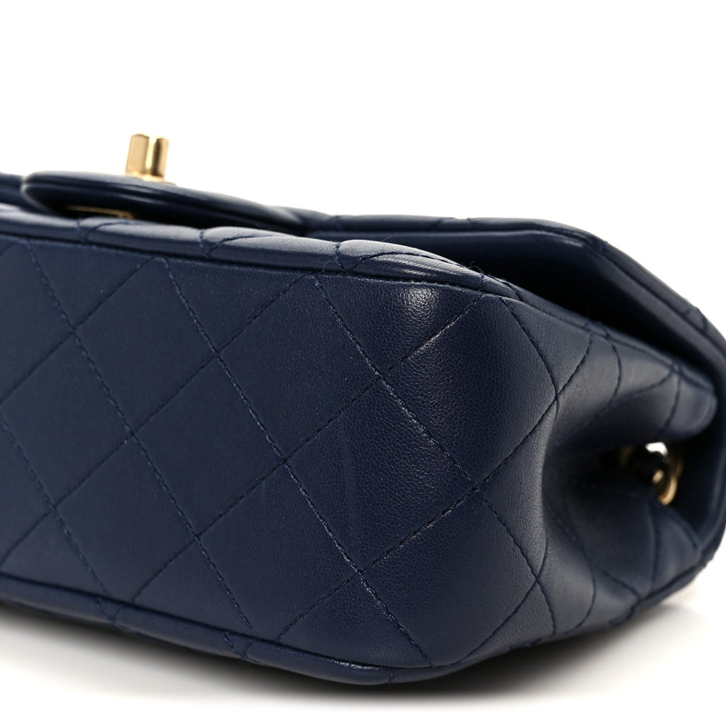Chanel Lambskin Quilted Mini Pearl Crush Rectangular Flap Navy Blue