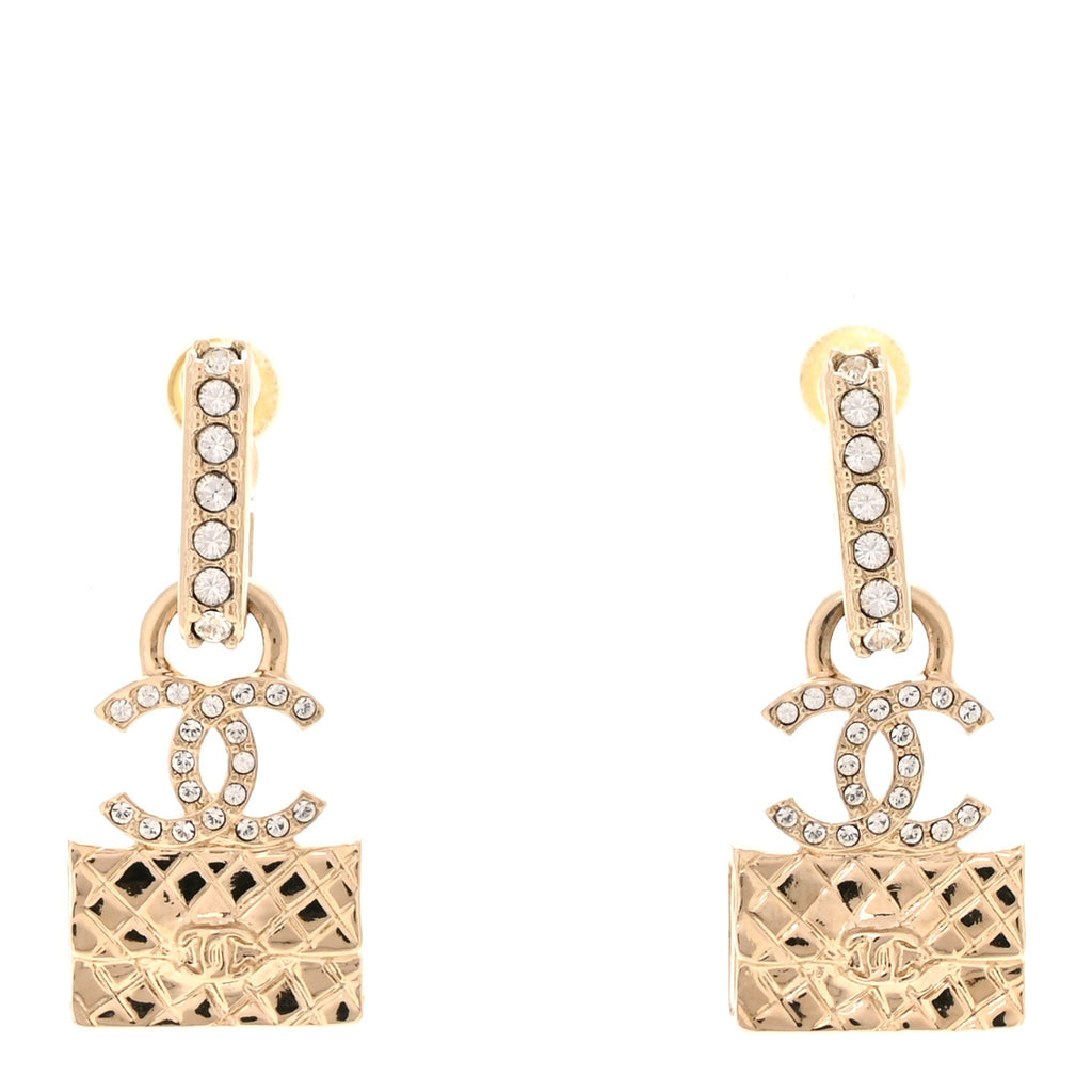 Crystal CC Quilted Flap Bag Drop Earrings Gold