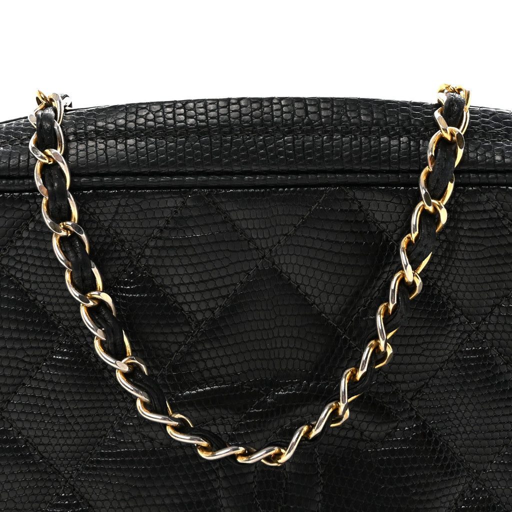 Chanel Lizard Diamond Quilted Tassel Camera Case Black