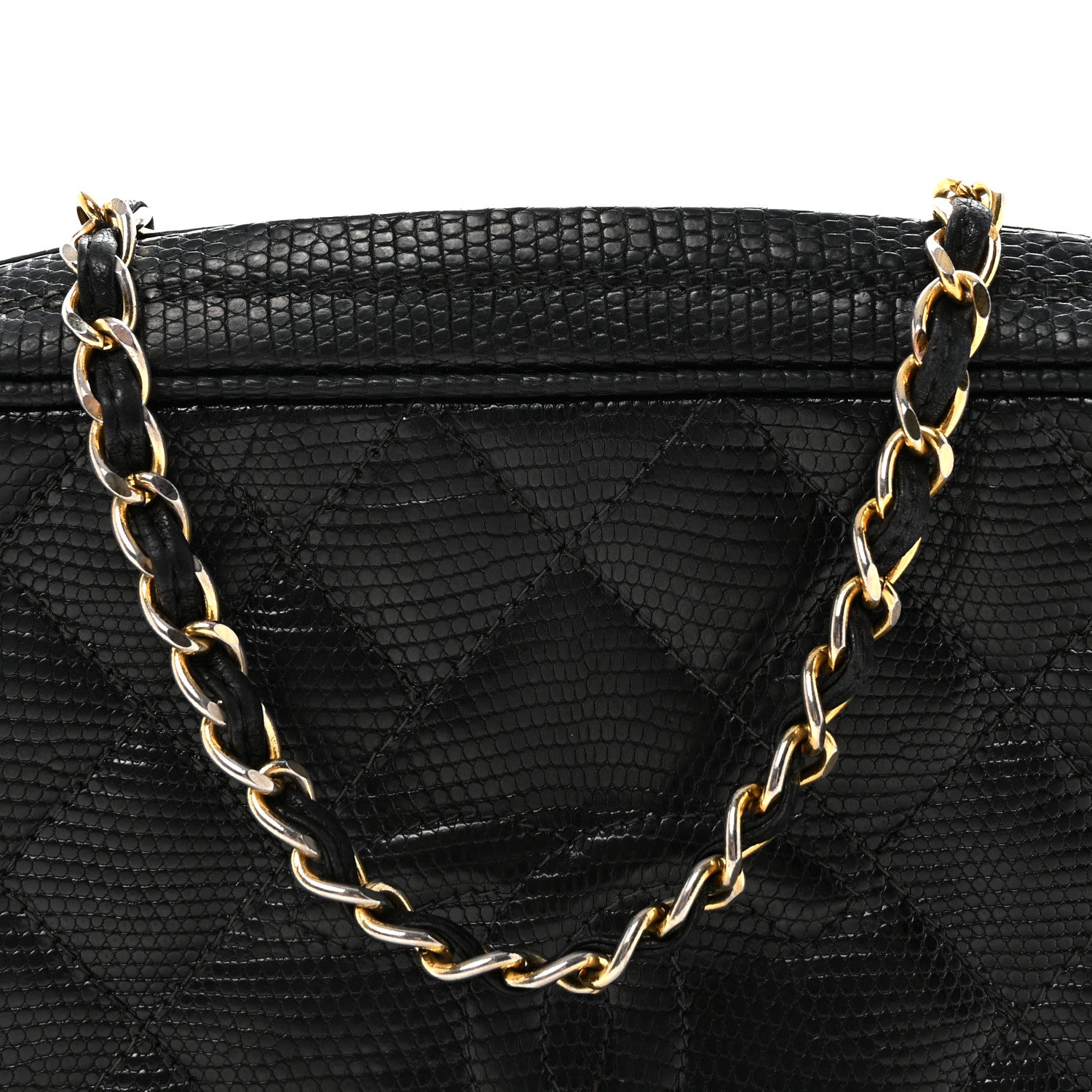 Chanel Lizard Diamond Quilted Tassel Camera Case Black