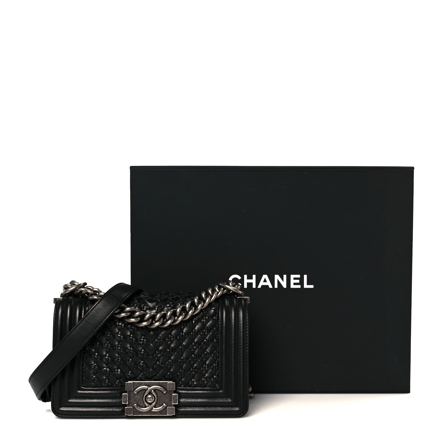 Chanel Lambskin Braided Woven Small Boy Flap Black