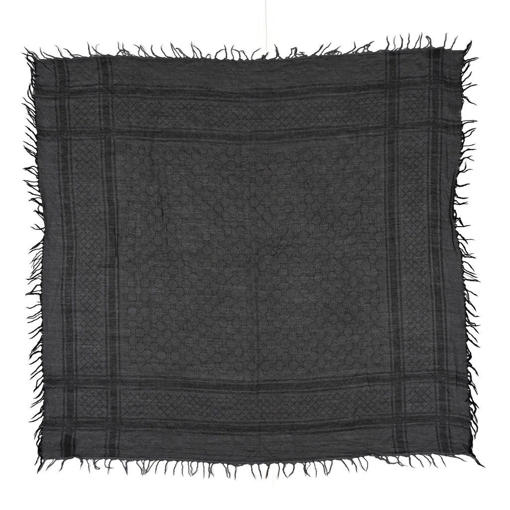 Gucci Wool Silk GG Monogram Diamante Plaid Surviee Shawl Graphite Black