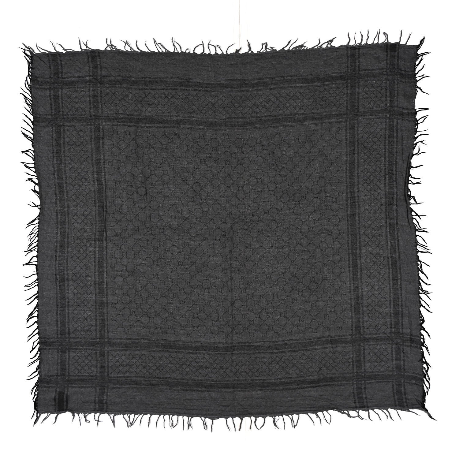 Gucci Wool Silk GG Monogram Diamante Plaid Surviee Shawl Graphite Black