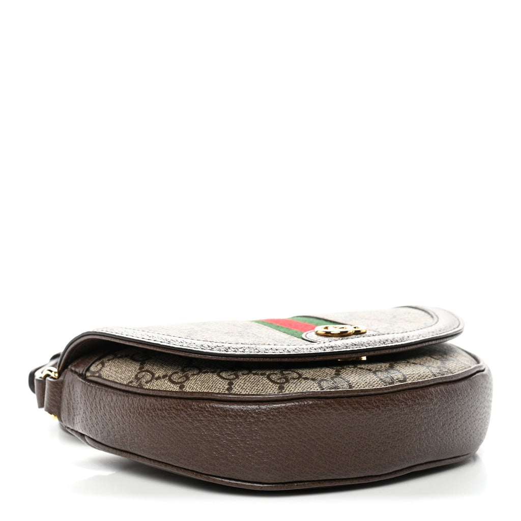 Gucci GG Supreme Monogram Textured Dollar Calfskin Web Mini Ophidia Flap Shoulder Bag Beige Ebony New Acero