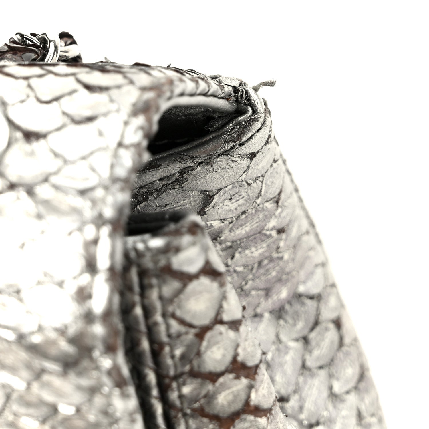 Chanel Metallic Snakeskin Medium Single Flap Silver