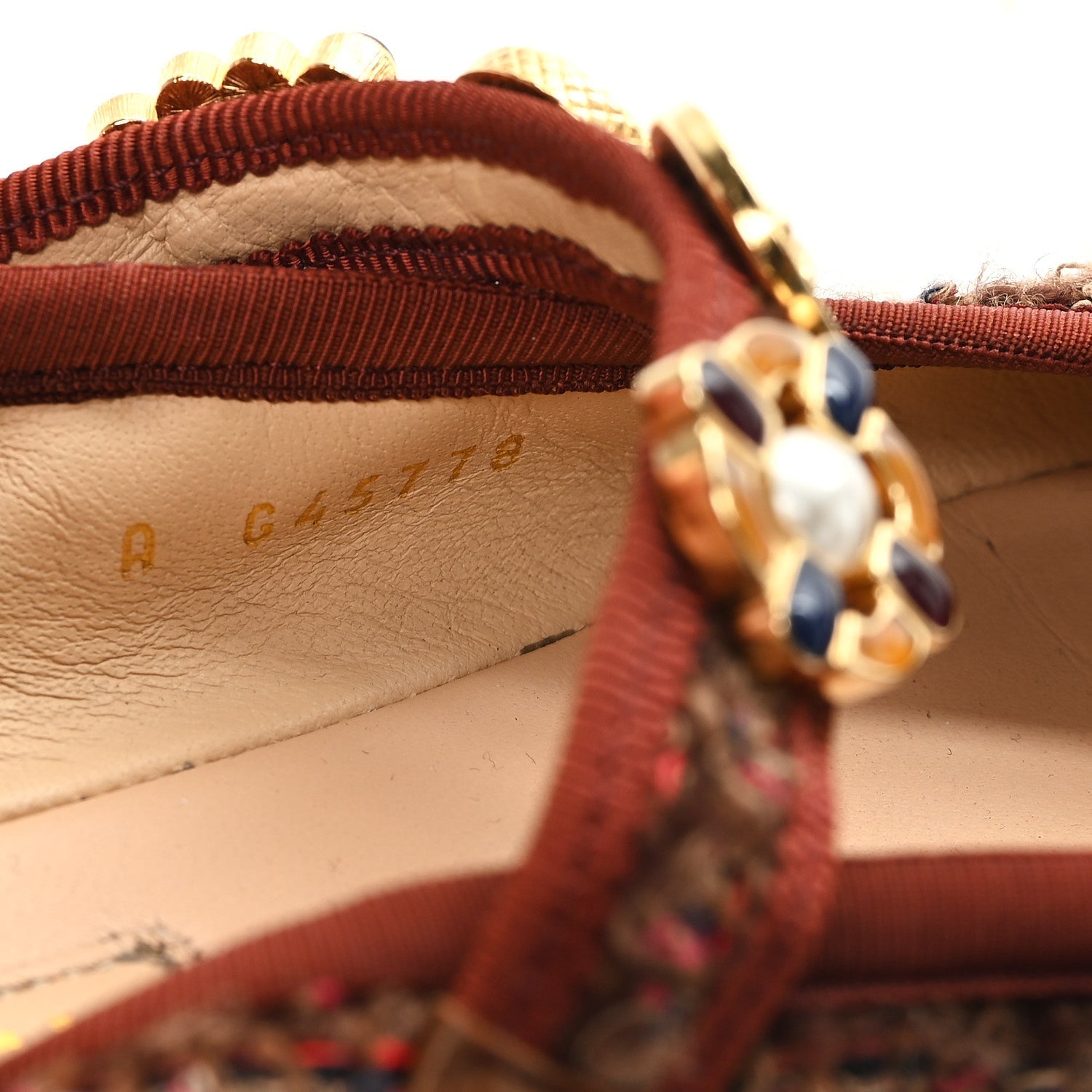 Chanel Wool Tweed Mary Jane Flats 37.5 Brown Red Dark Blue