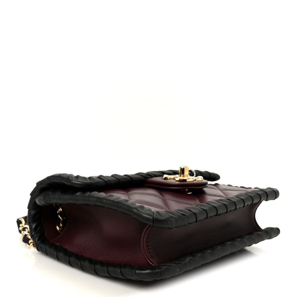Chanel Lambskin Braided Calfskin Mini Flap Bag Dark Burgundy Black