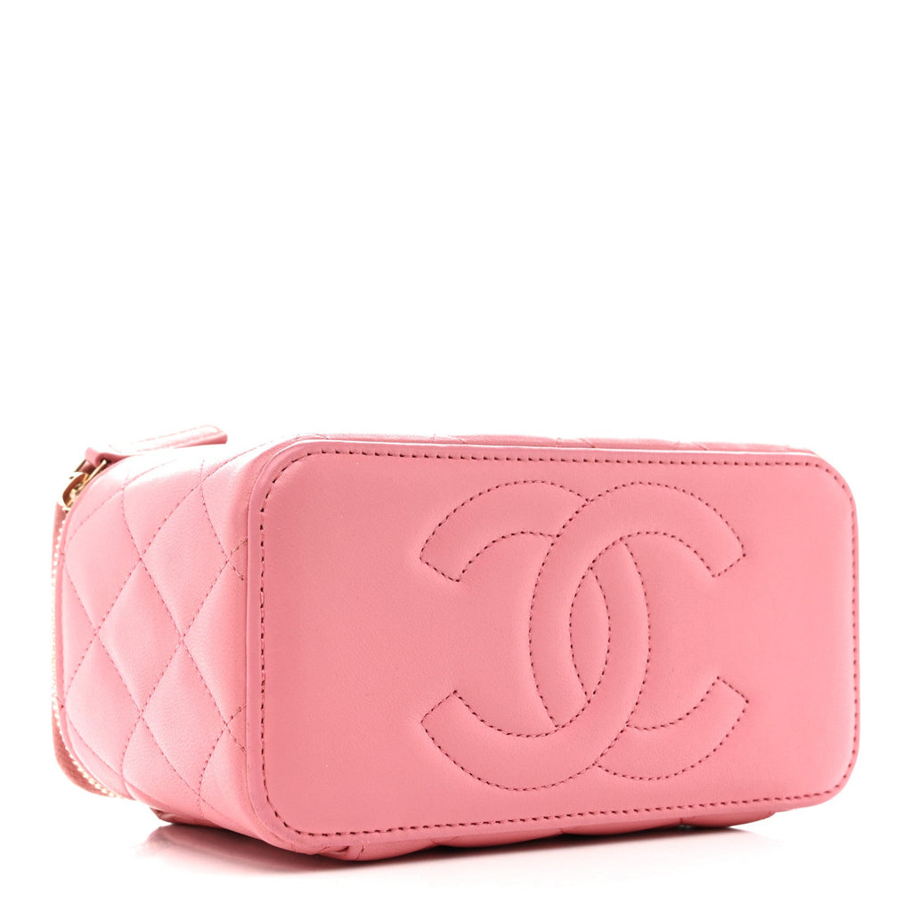 Chanel Lambskin Quilted Small Top Handle Vanity Case With Chain Pink