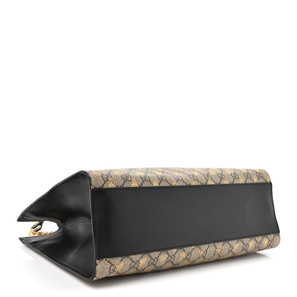 Gucci GG Supreme Monogram Bees Medium Padlock Tote Beige Oro Black