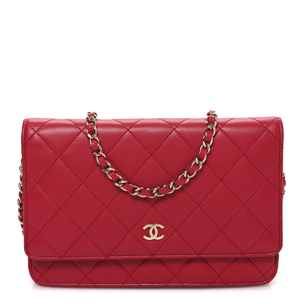 Chanel Lambskin Quilted Wallet On Chain WOC Dark Pink