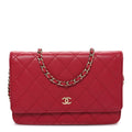 Chanel Lambskin Quilted Wallet On Chain WOC Dark Pink