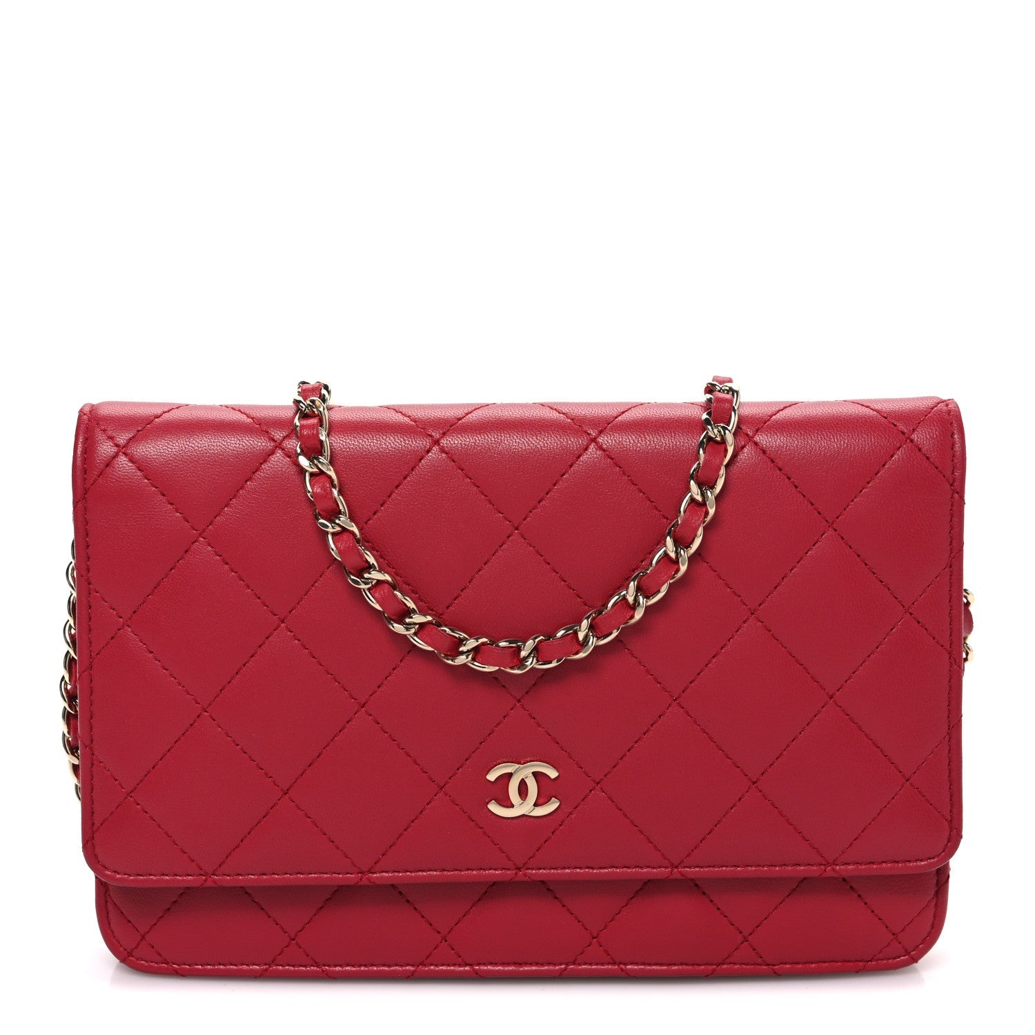 Chanel Lambskin Quilted Wallet On Chain WOC Dark Pink