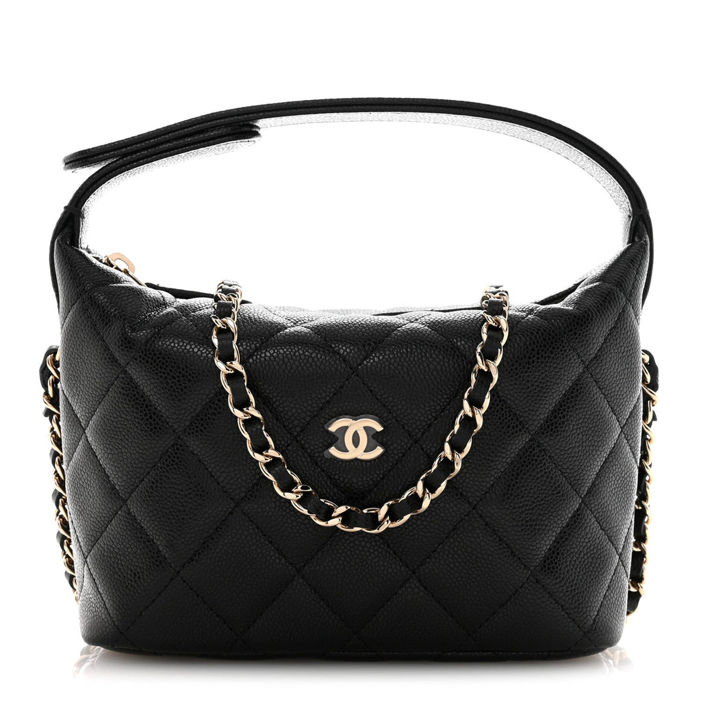 Chanel Caviar Quilted Hobo Clutch With Chain  Black