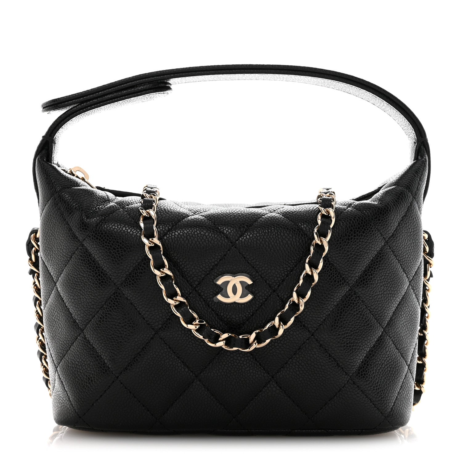 Chanel Caviar Quilted Hobo Clutch With Chain  Black