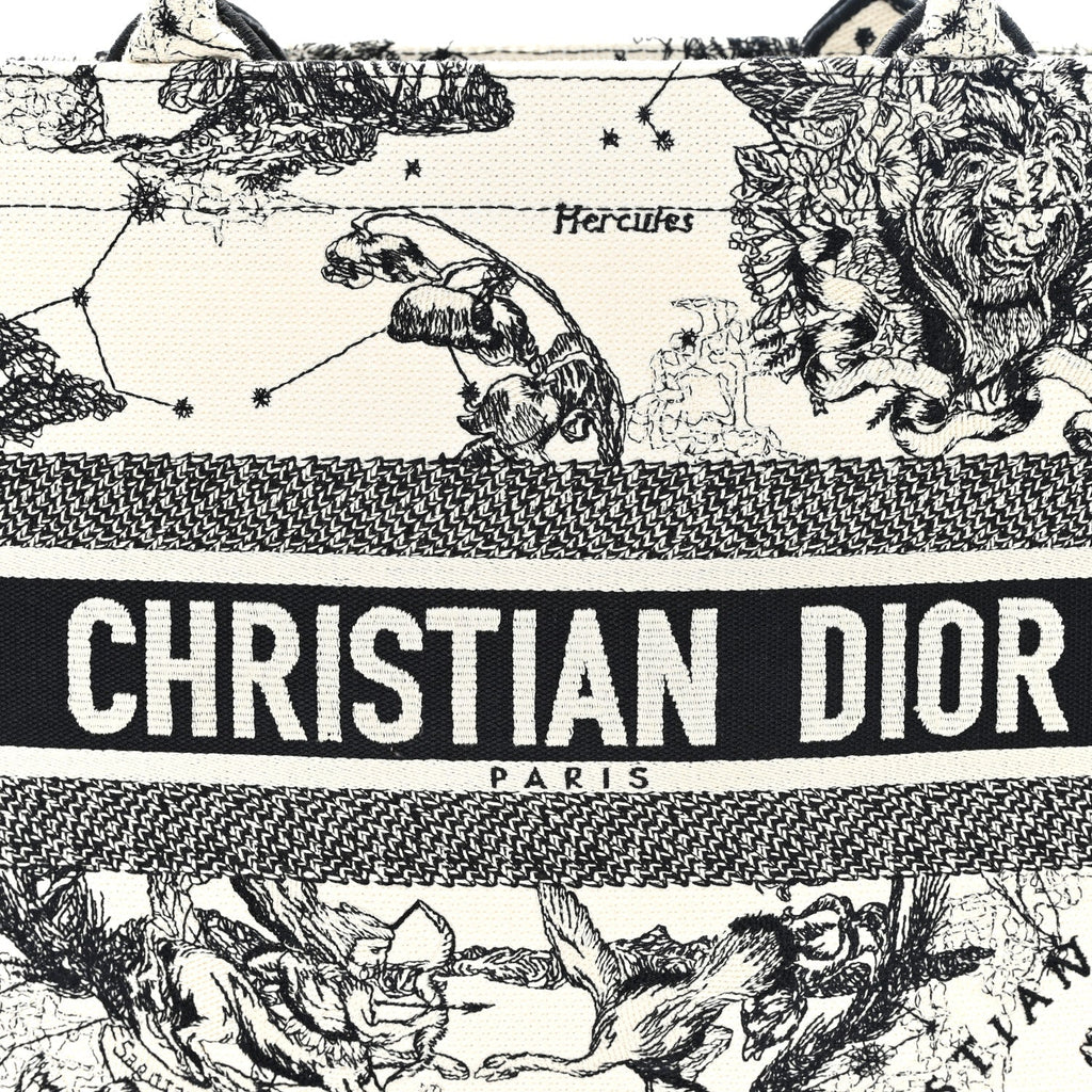 Christian Dior Canvas Zodiac Toile De Jouy Embroidered Medium Book Tote Latte