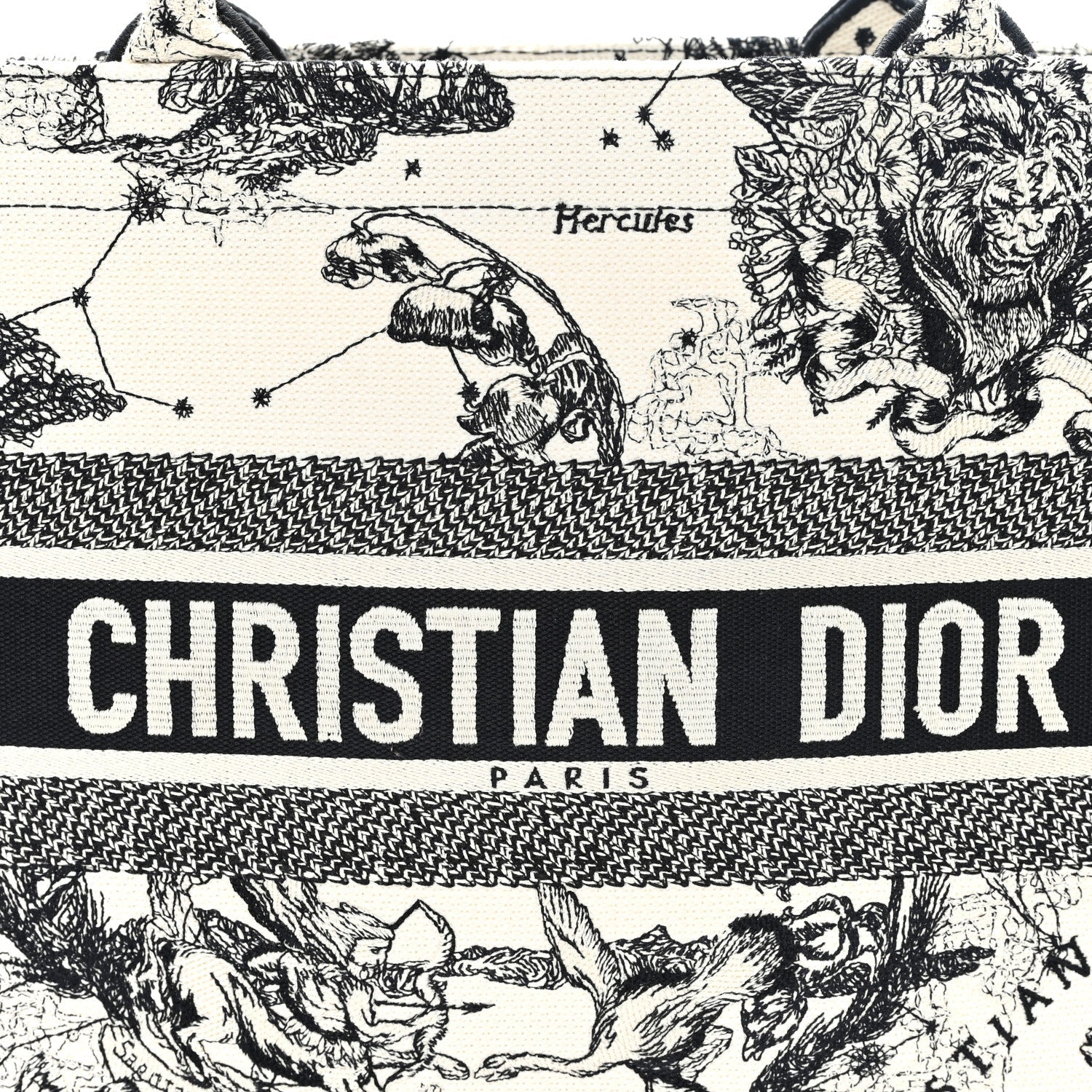 Christian Dior Canvas Zodiac Toile De Jouy Embroidered Medium Book Tote Latte