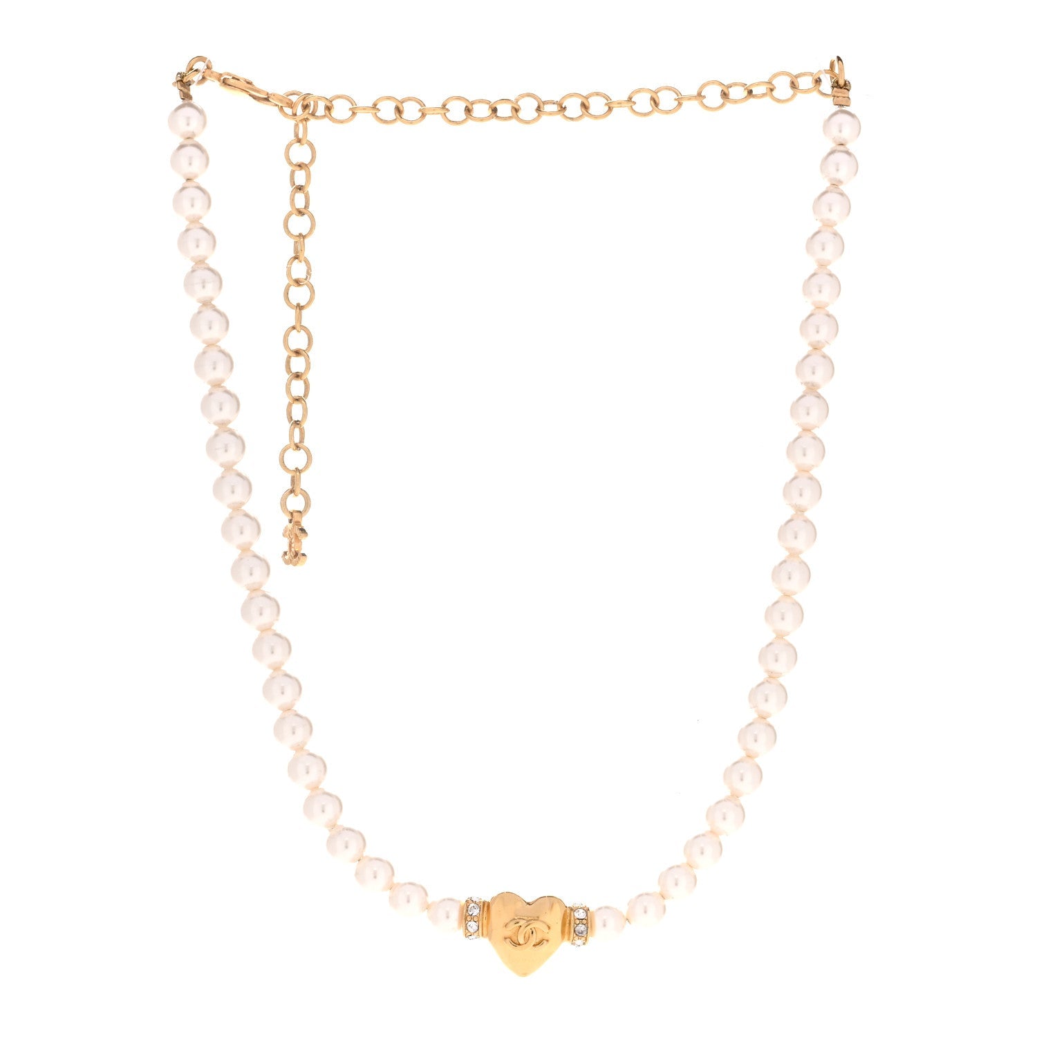 Crystal Pearl CC Heart Choker Necklace Gold