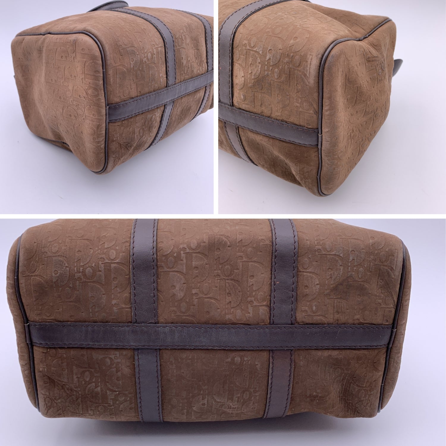 CHRISTIAN DIOR  Brown Embossed Logo Monogram Boston Bag