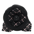 Chanel Tweed Fabric Camellia Pin Brooch Black Pink