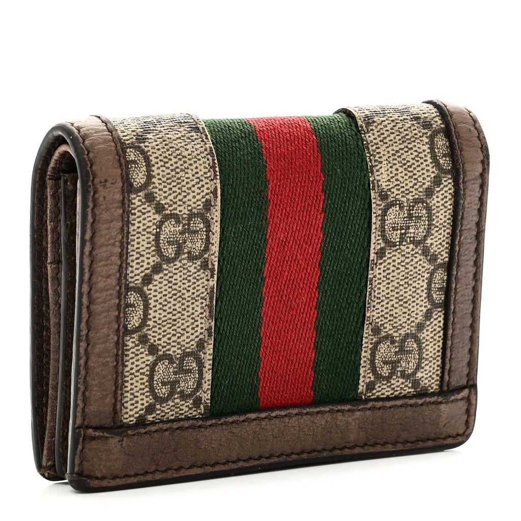 Gucci GG Supreme Monogram Web Ophidia Card Case Beige New Acero
