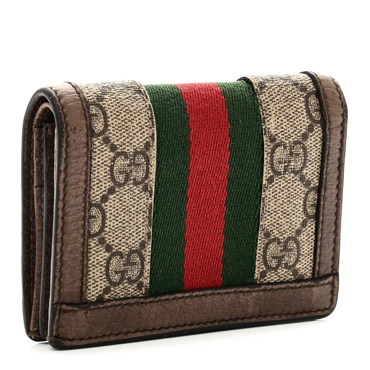 Gucci GG Supreme Monogram Web Ophidia Card Case Beige New Acero