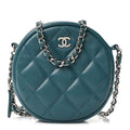 Chanel Caviar Quilted Round Clutch With Chain Green