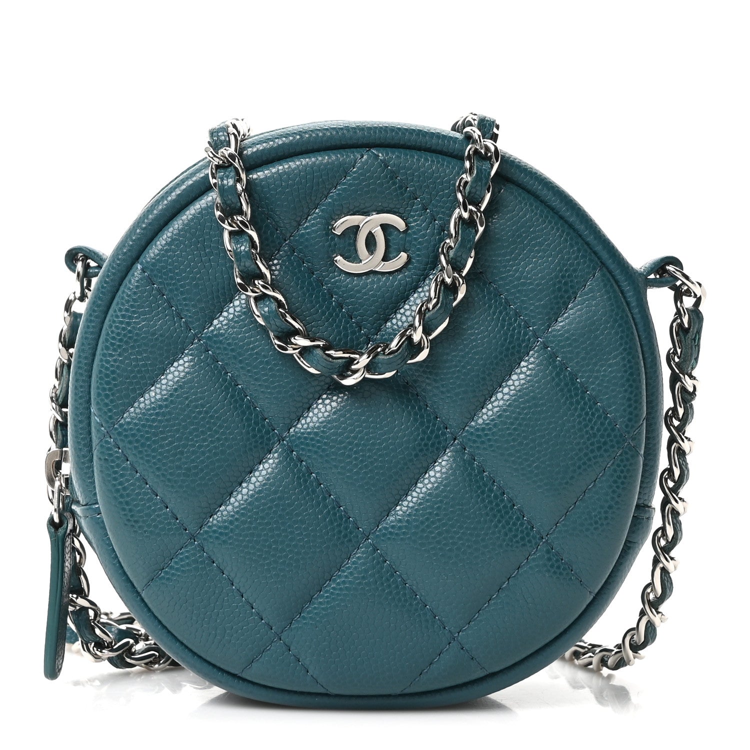 Chanel Caviar Quilted Round Clutch With Chain Green