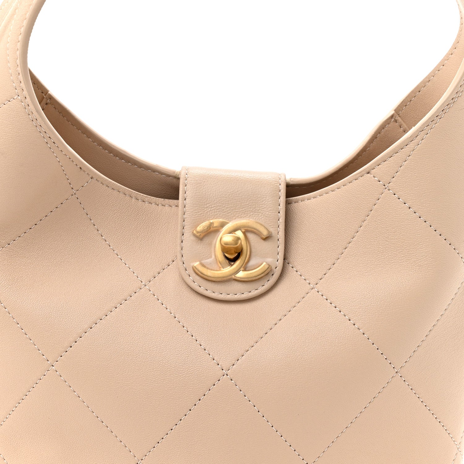 Chanel Shiny Lambskin Quilted Small Hobo Beige
