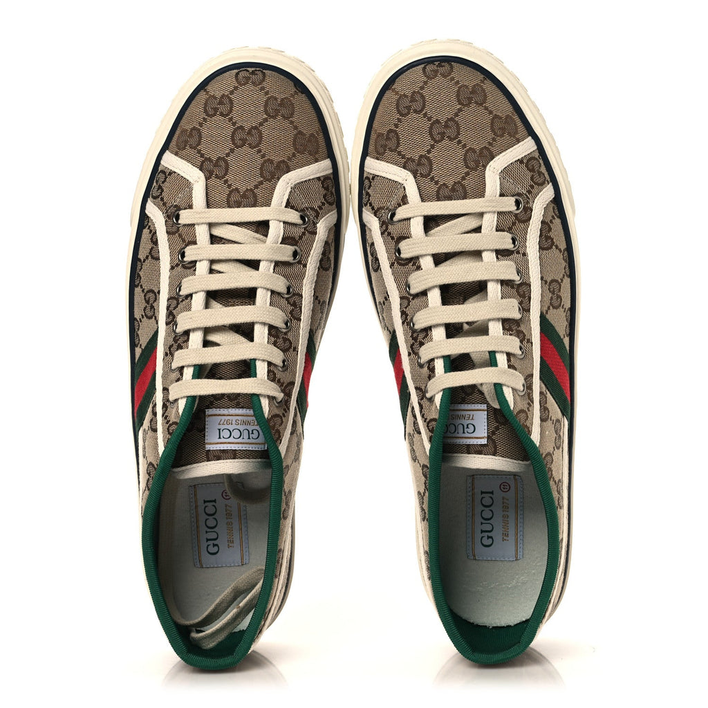 Gucci GG Monogram Web Mens 1977 Tennis Sneakers 11 Beige Ebony Mystic White Vert