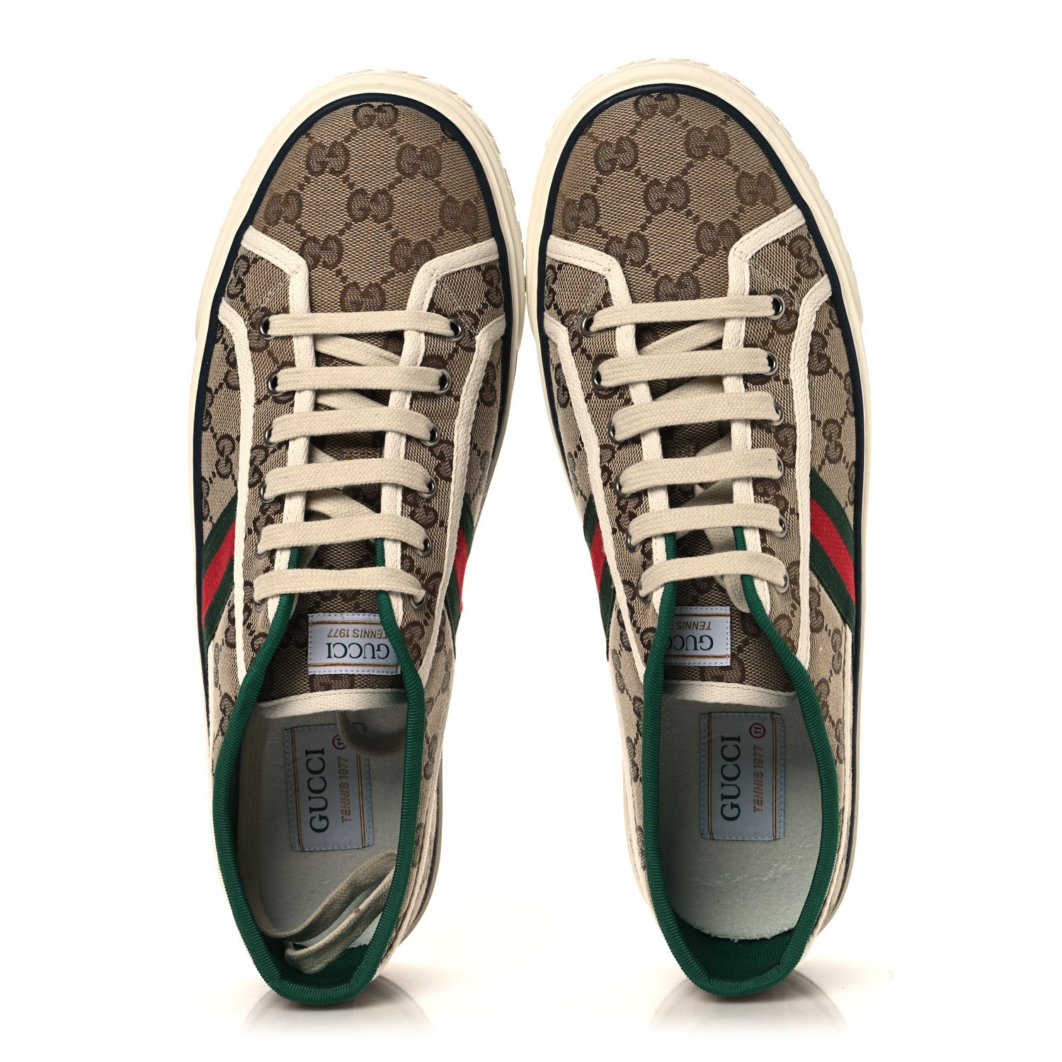 Gucci GG Monogram Web Mens 1977 Tennis Sneakers 11 Beige Ebony Mystic White Vert