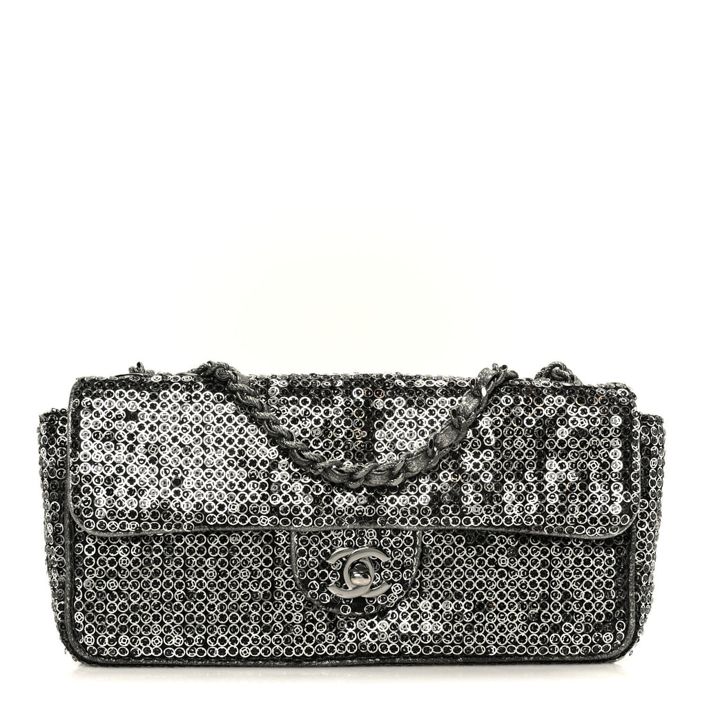 Chanel Sequin East West Flap Dark Silver