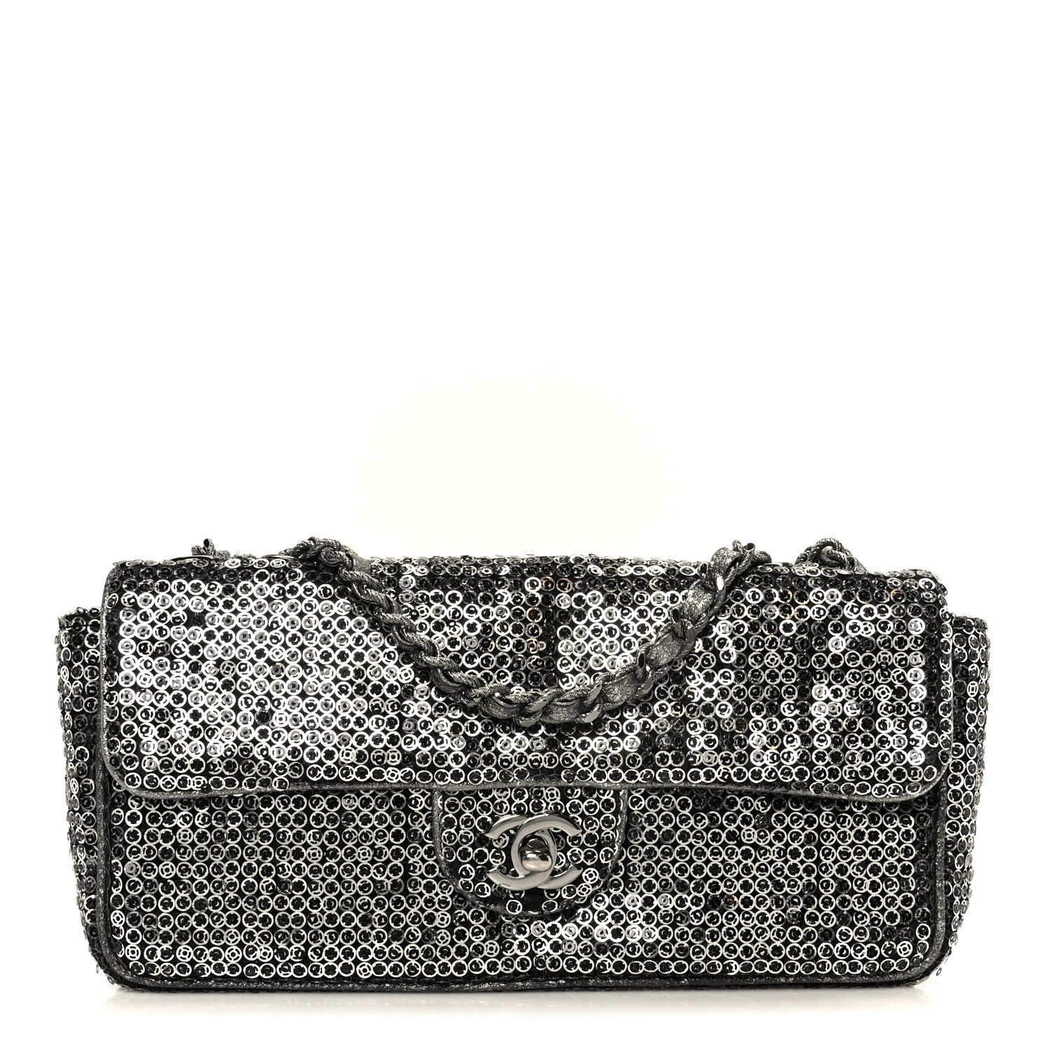 Chanel Sequin East West Flap Dark Silver