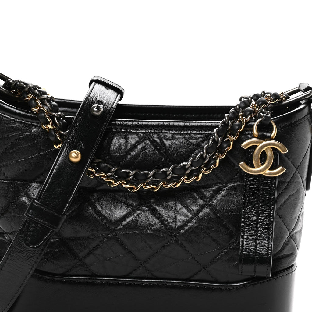 Chanel Aged Calfskin Quilted Small Gabrielle Hobo Black