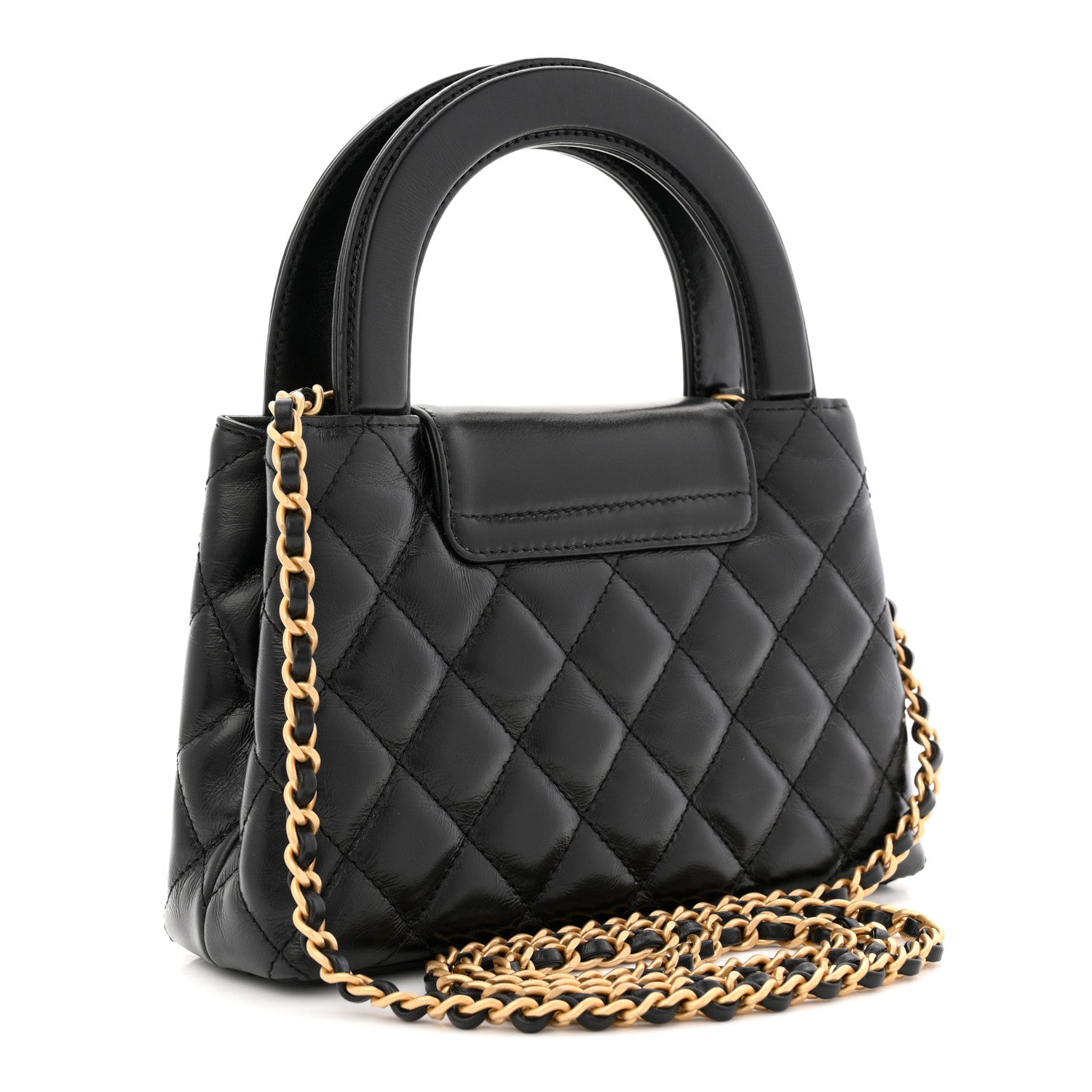 Chanel Shiny Aged Calfskin Quilted Nano Kelly Shopper Black